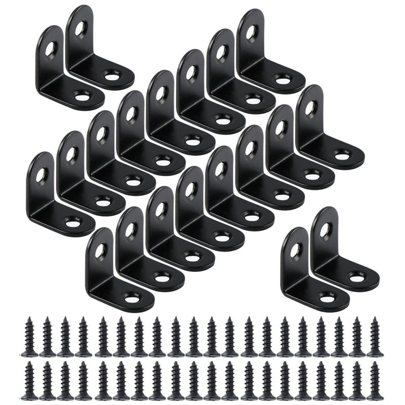 Small L Brackets: 20 Pcs Black Iron, Rust Resistant, Easy Installation - L-shaped Corner Mount Brackets with 40 Screws for Home Improvement, DIY Furniture Shelf Fixing - Image 1