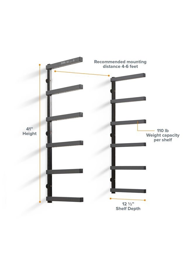 Bora Portamate Wood Organizer and Lumber Storage Metal Rack with 6-Level Wall Mount – Indoor and Outdoor Use, PBR-006B - Image 2