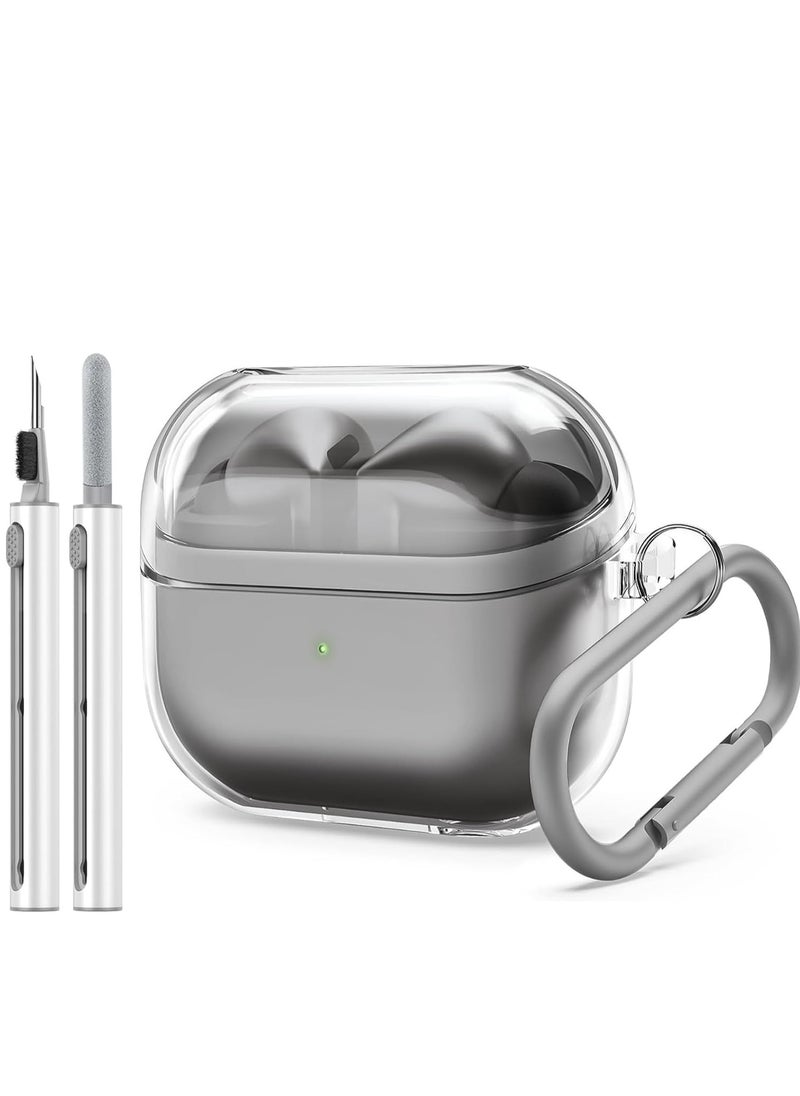 Suitable for Samsung Galaxy Buds 3 & Pro Case with Cleaning Kit, Clear Case with Snap Clip, Premium TPU Case, Wireless Charging, Headphone Accessory (Clear)  - Image 1
