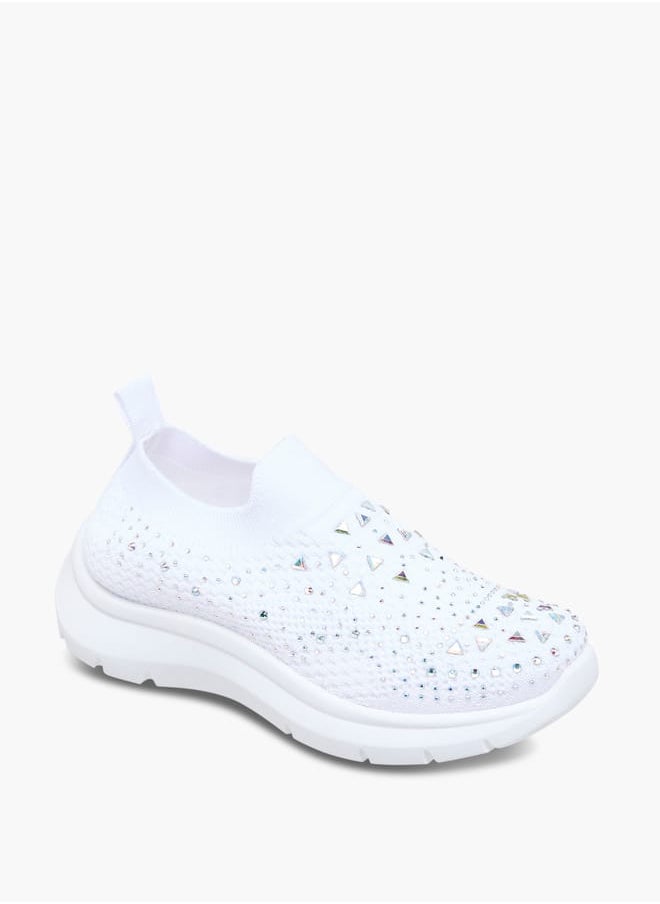 Flora Bella By Shoexpress Girls Embellished Slip-On Sneakers with Pull Tabs  - Image 1