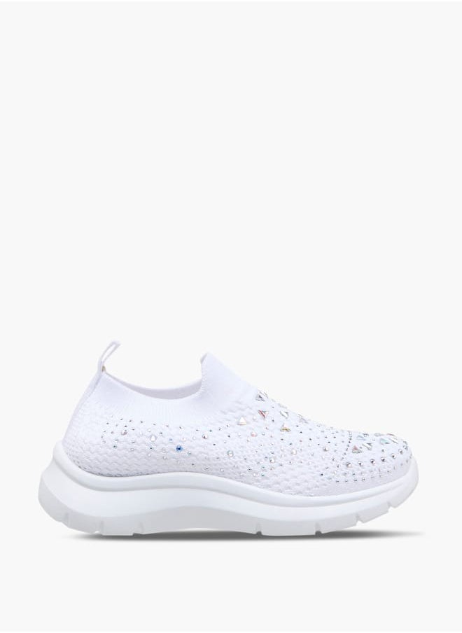 Flora Bella By Shoexpress Girls Embellished Slip-On Sneakers with Pull Tabs  - Image 3