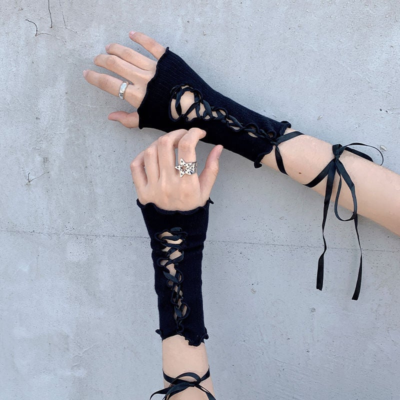White Lace Sleeve Cuffs Summer Sun Protection Lolita Gloves Short Black