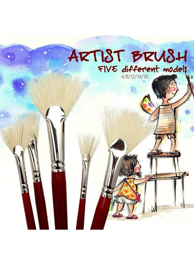 Chrome Artist Quality Fan Brushes Anti-Shedding Artist Soft Hog Bristle Paint Brush Set for Acrylic Watercolor Oil Painting,5 Piece Set - Image 3