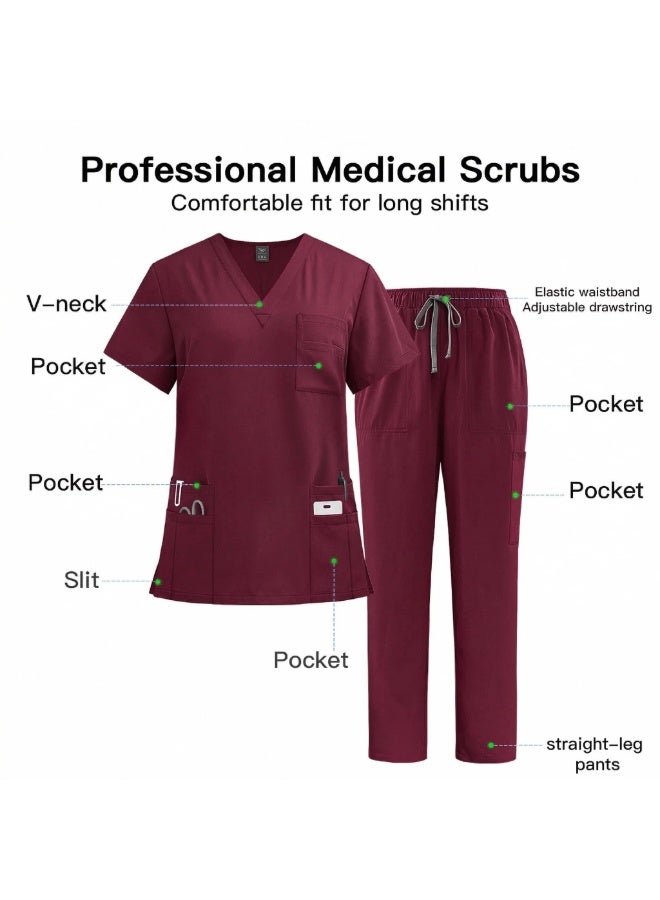 NIBEMINENT Women's Medical Scrubs Uniform Set 2-Piece, Unisex Fit Soft Scrubs Top & Pants - Image 3