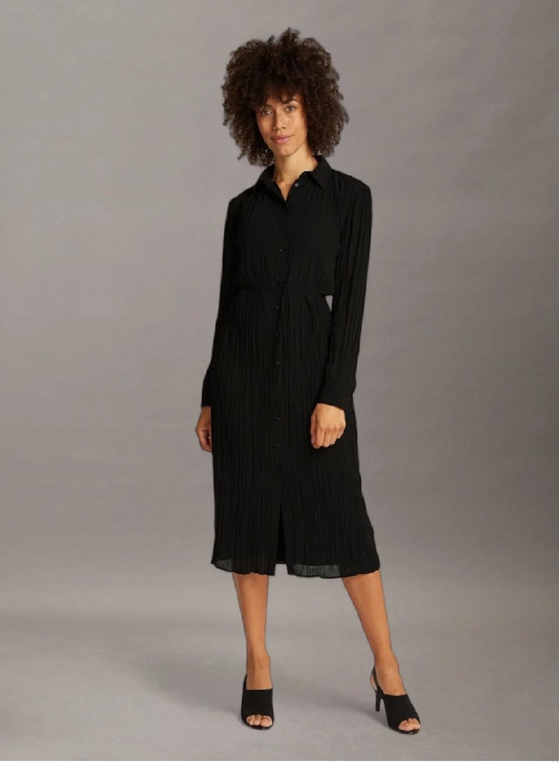 كالفن كلاين فستان بنمط قميص متوسط الطول مزين بكسرات - Image 1