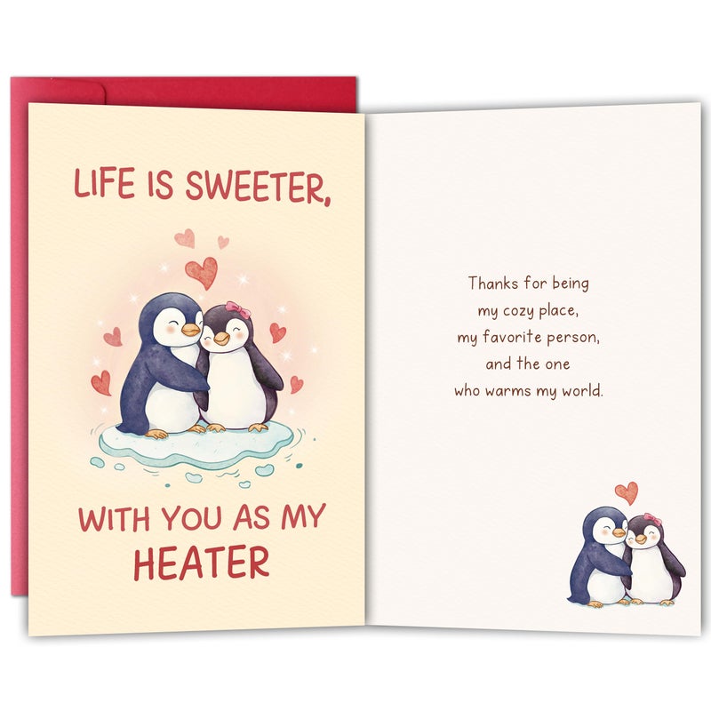 Bewoow Romantic Valentineâ€™s Day Card Gift for Girlfriend Boyfriend, Lovely Anniversary Card Gift for Wife Husband, Life ls Sweeter With You As My Heater - Image 1