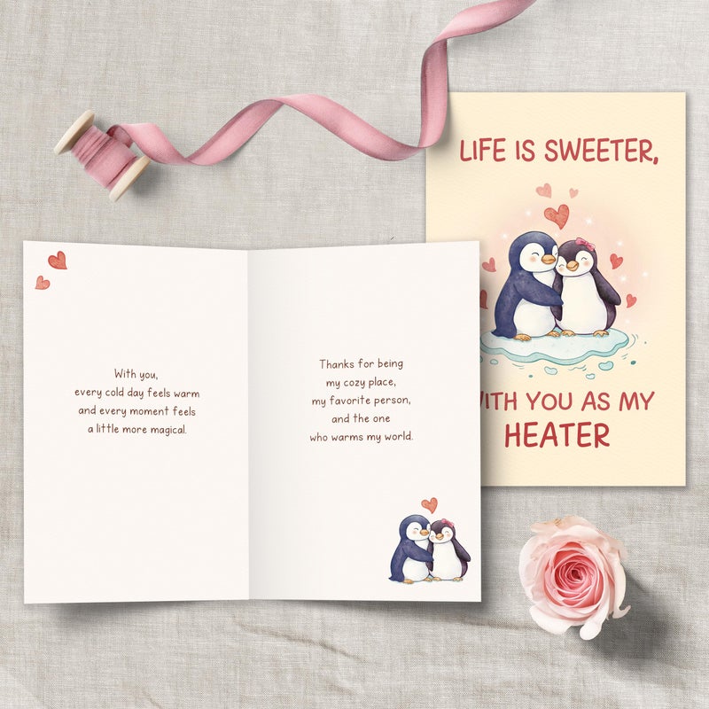 Bewoow Romantic Valentineâ€™s Day Card Gift for Girlfriend Boyfriend, Lovely Anniversary Card Gift for Wife Husband, Life ls Sweeter With You As My Heater - Image 5