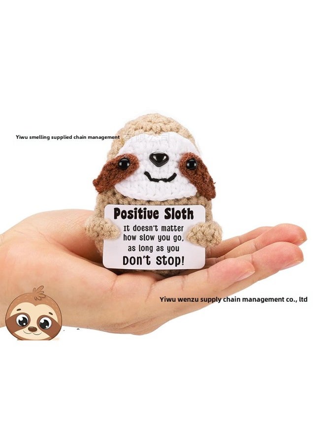 Generic - Positive Sloth Handmade Crocheted Woolen Sloth Active Potato Doll Gift Ornaments-Color:Khaki P Card Sloth (single, Including Base) - Image 1