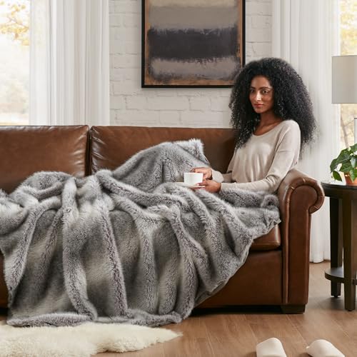 Hyde Lane Faux Fur Throw Blanket - Ultra Long Pile, Luxury Fluffy Chinchilla Gray Fur Blankets, Fuzzy Plush & Soft Throws for Sofa Couch, Gift for Women, 50x60 - Image 4