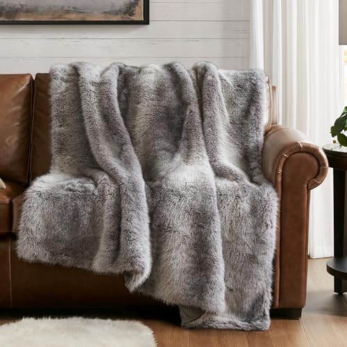 Hyde Lane Faux Fur Throw Blanket - Ultra Long Pile, Luxury Fluffy Chinchilla Gray Fur Blankets, Fuzzy Plush & Soft Throws for Sofa Couch, Gift for Women, 50x60 - Image 1