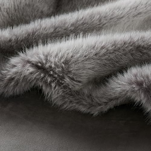 Hyde Lane Faux Fur Throw Blanket - Ultra Long Pile, Luxury Fluffy Chinchilla Gray Fur Blankets, Fuzzy Plush & Soft Throws for Sofa Couch, Gift for Women, 50x60 - Image 3