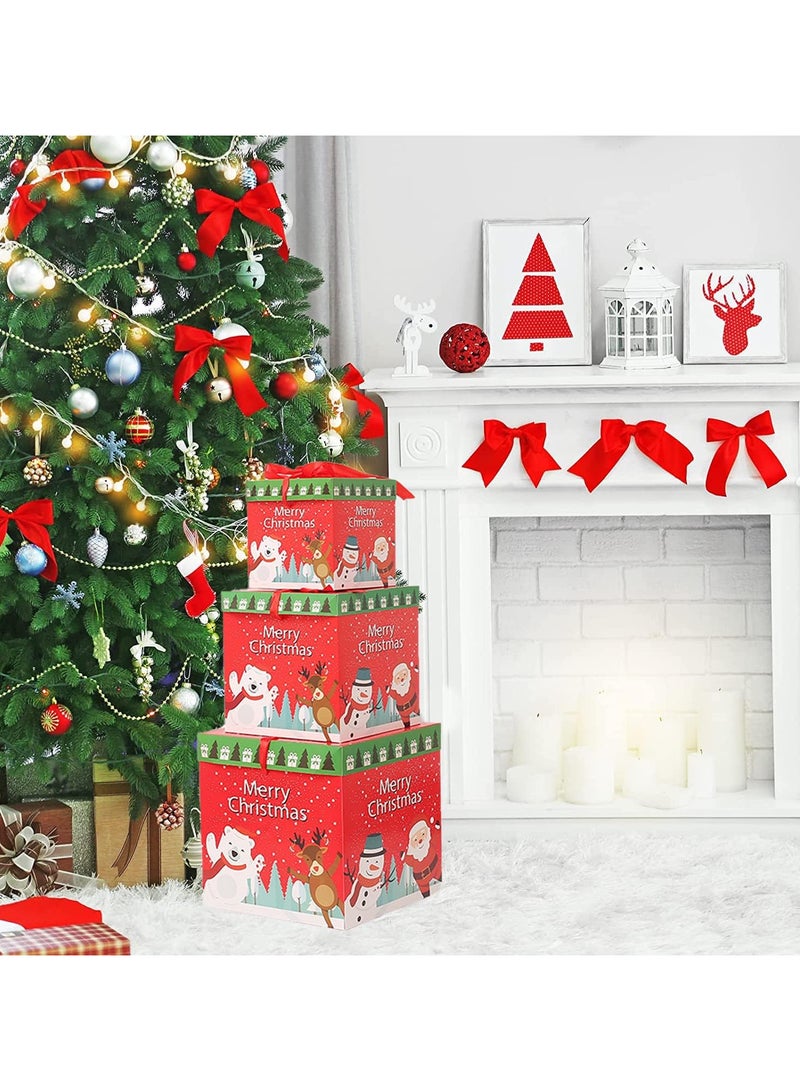 AUTOYSUR 3 Pcs Christmas Nesting Gift Boxes with Lid, Santa Claus Stackable Embedded Box, Snowman Reindeer Design Christmas Box Decoration for Thanksgiving New Year Christmas Party - Image 2