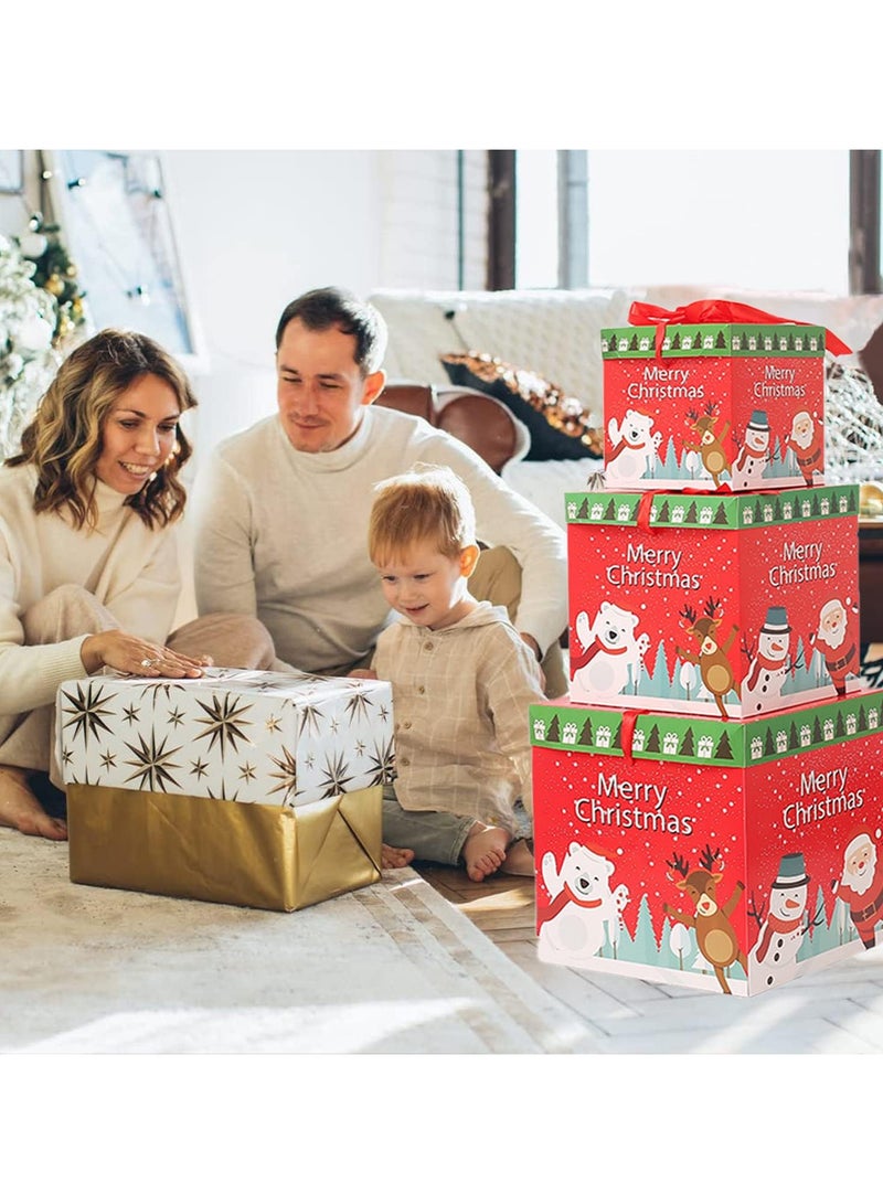 AUTOYSUR 3 Pcs Christmas Nesting Gift Boxes with Lid, Santa Claus Stackable Embedded Box, Snowman Reindeer Design Christmas Box Decoration for Thanksgiving New Year Christmas Party - Image 3