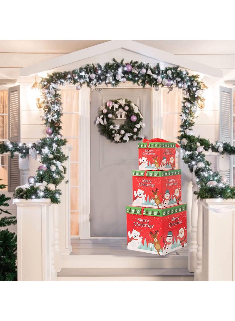 AUTOYSUR 3 Pcs Christmas Nesting Gift Boxes with Lid, Santa Claus Stackable Embedded Box, Snowman Reindeer Design Christmas Box Decoration for Thanksgiving New Year Christmas Party - Image 4