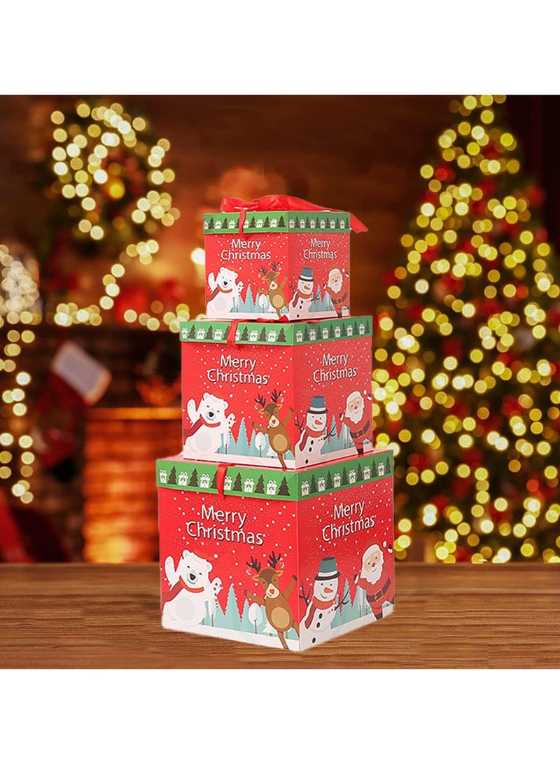 AUTOYSUR 3 Pcs Christmas Nesting Gift Boxes with Lid, Santa Claus Stackable Embedded Box, Snowman Reindeer Design Christmas Box Decoration for Thanksgiving New Year Christmas Party - Image 1