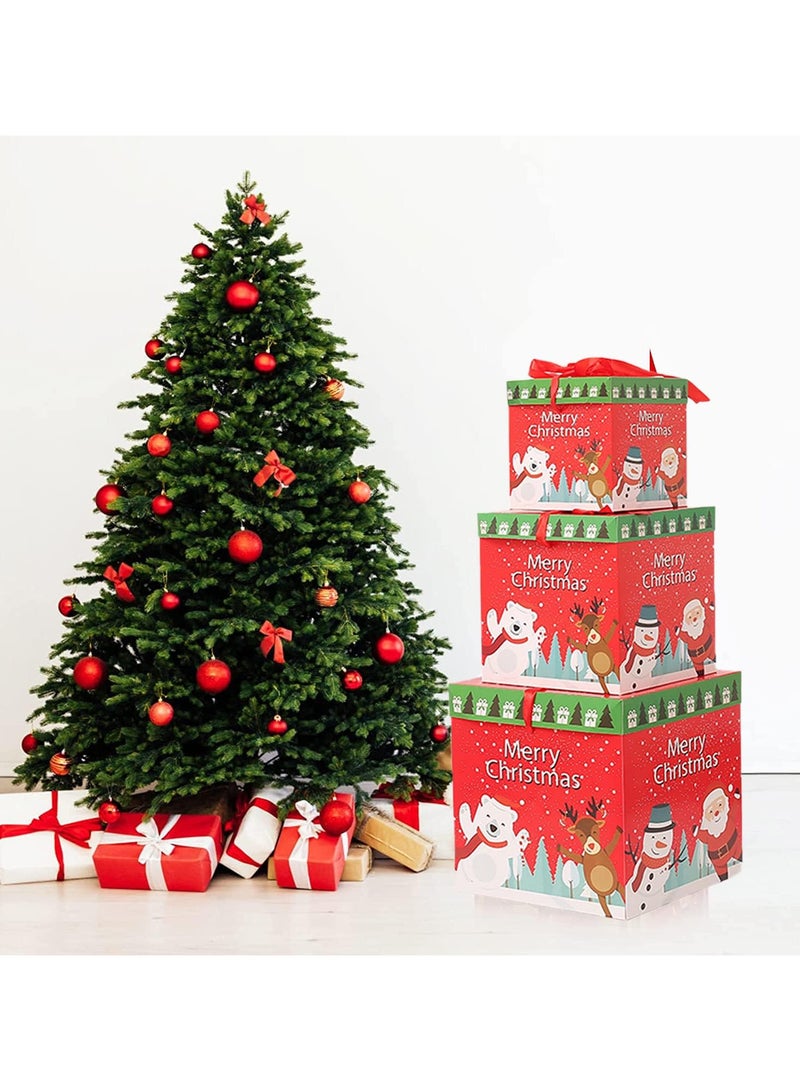 AUTOYSUR 3 Pcs Christmas Nesting Gift Boxes with Lid, Santa Claus Stackable Embedded Box, Snowman Reindeer Design Christmas Box Decoration for Thanksgiving New Year Christmas Party - Image 5