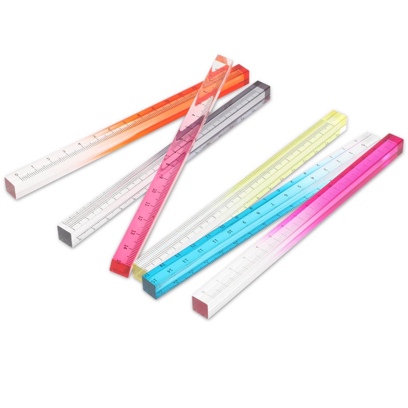 Andibro 6 Pieces Colourful Transparent Ruler, Cube Acrylic Ruler Set, 15 cm, Colour Gradient Rulers, School Stuff, Lightweight Measuring Tool for Students, Adults, Classroom, Office - Image 1