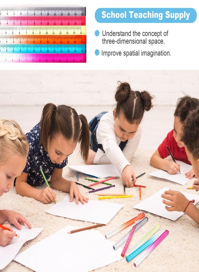Andibro 6 Pieces Colourful Transparent Ruler, Cube Acrylic Ruler Set, 15 cm, Colour Gradient Rulers, School Stuff, Lightweight Measuring Tool for Students, Adults, Classroom, Office - Image 3