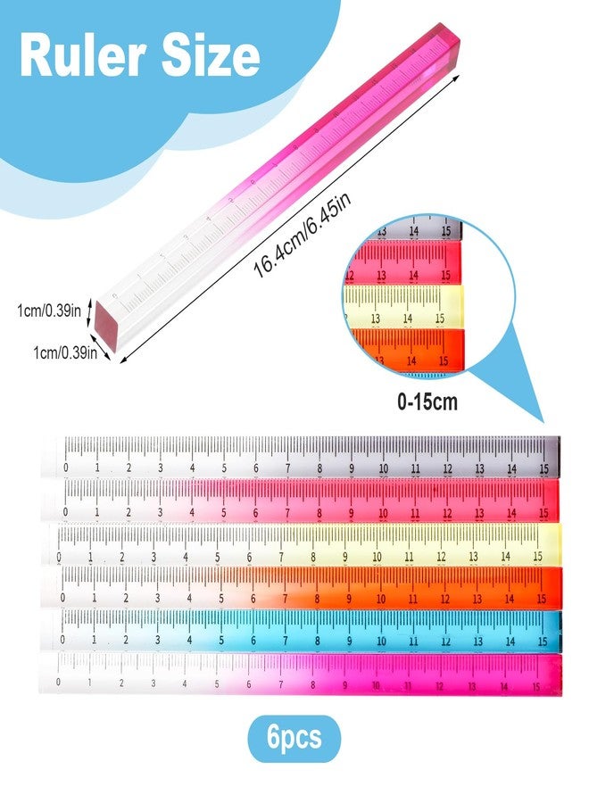 Andibro 6 Pieces Colourful Transparent Ruler, Cube Acrylic Ruler Set, 15 cm, Colour Gradient Rulers, School Stuff, Lightweight Measuring Tool for Students, Adults, Classroom, Office - Image 4