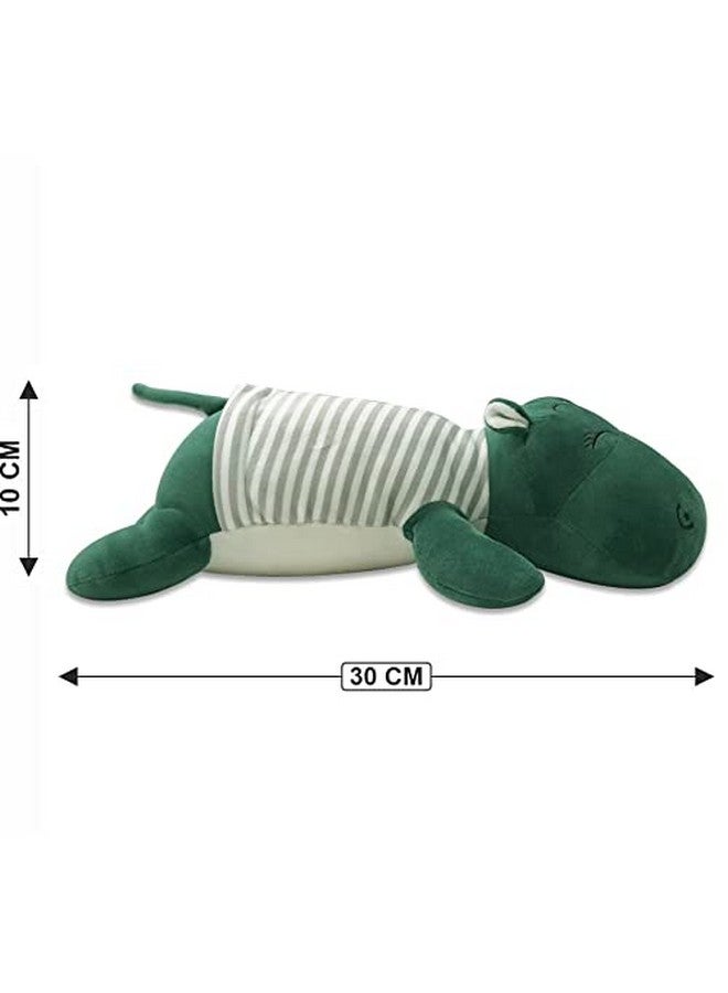 Webby Soft Animal Plush Sleeping Hippopotamus Toy Green, 30cm - Image 3