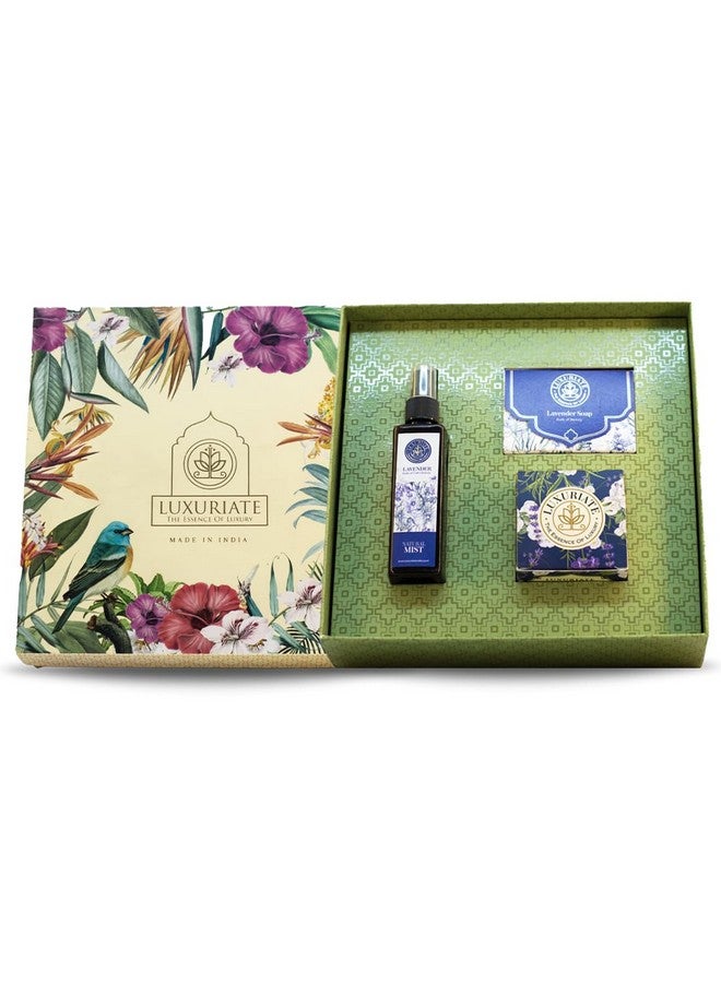 LUXURIATE Lavender Skin Care Gift Set Box 3PC - Soap, Cream, Face Mist Gift for Sister | Gift for Diwali | Gift for Wedding | Gift for Women - Image 1