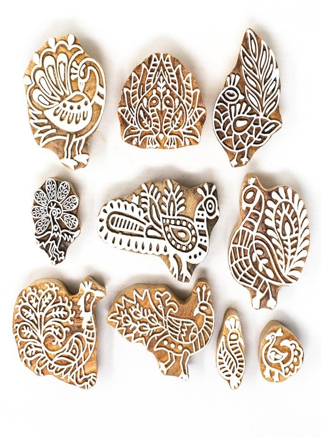 TwoGrams Wooden Indian Traditional Design Printing Stamps/Blocks for Printing Saree Border/Dresses/Craft Card Making/Scrapbook/Clay Pottery (Set of 10) - Image 2