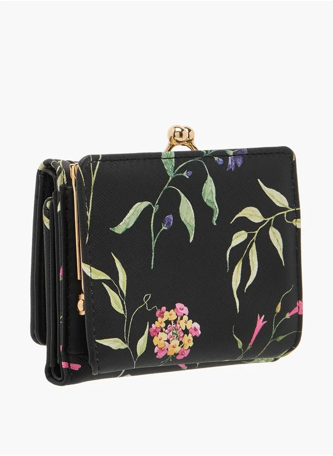 Flora Bella By Shoexpress Womens Floral Print Tri-Fold Wallet With Button Closure