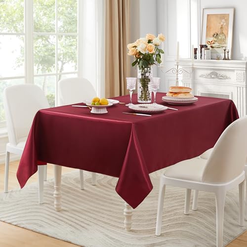 Counfeisly 1 Pack Square Satin Table Cover Silkly Soft Table Cloth, Satin Dining Table Cloths for Wedding Banquet Table Decoration, Dining Room, Indoor and Outdoor Use, 52 x 52 Inches, Burgundy - Image 5