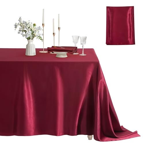 Counfeisly 1 Pack Square Satin Table Cover Silkly Soft Table Cloth, Satin Dining Table Cloths for Wedding Banquet Table Decoration, Dining Room, Indoor and Outdoor Use, 52 x 52 Inches, Burgundy - Image 1