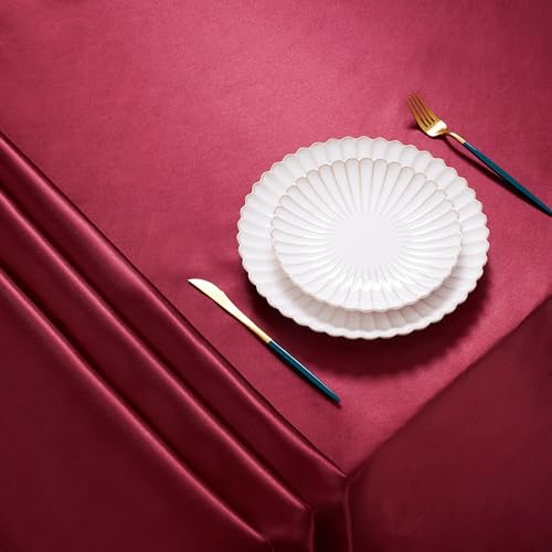Counfeisly 1 Pack Square Satin Table Cover Silkly Soft Table Cloth, Satin Dining Table Cloths for Wedding Banquet Table Decoration, Dining Room, Indoor and Outdoor Use, 52 x 52 Inches, Burgundy - Image 3