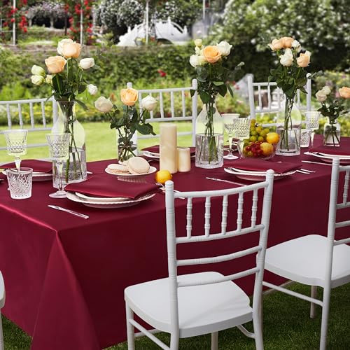 Counfeisly 1 Pack Square Satin Table Cover Silkly Soft Table Cloth, Satin Dining Table Cloths for Wedding Banquet Table Decoration, Dining Room, Indoor and Outdoor Use, 52 x 52 Inches, Burgundy - Image 4