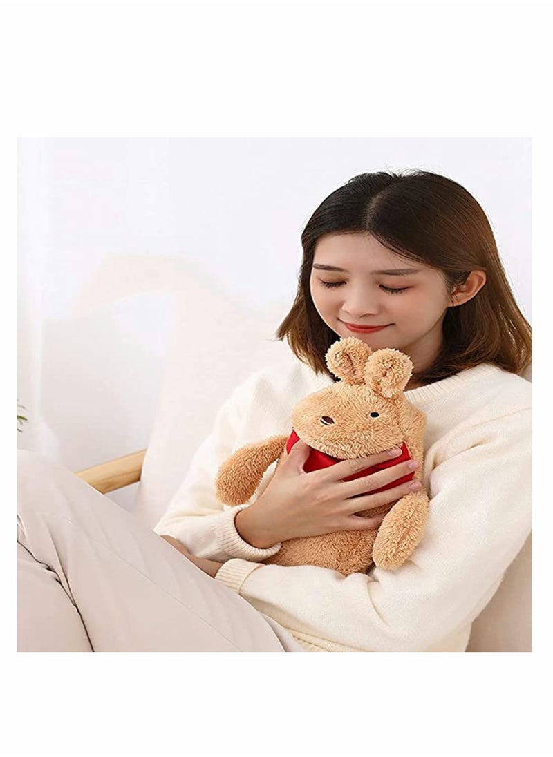 KASTWAVE Hot Water Bag, Water Injection Irrigation, Warm Plush Fabric, Cute Brown Rabbit, Portable Winter Hand Warmer, Explosion-Proof, Winter Warm Accessories Outdoor Home Bag (1000ml)  - Image 3