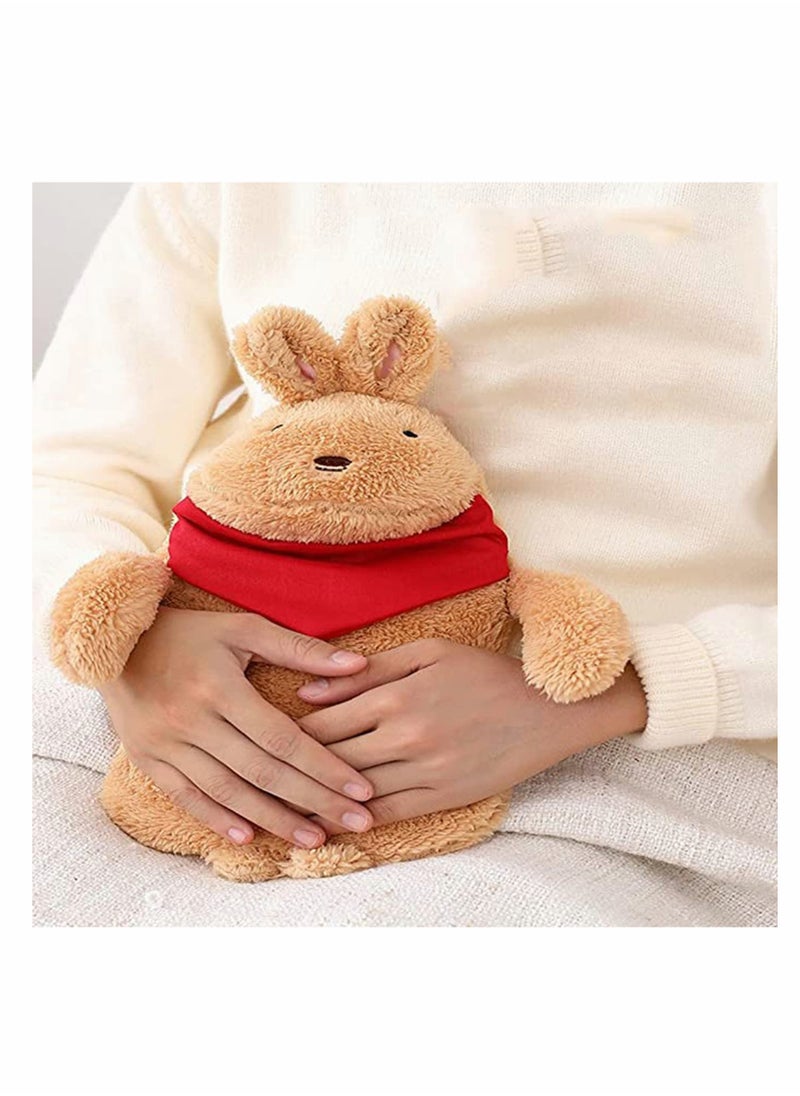 KASTWAVE Hot Water Bag, Water Injection Irrigation, Warm Plush Fabric, Cute Brown Rabbit, Portable Winter Hand Warmer, Explosion-Proof, Winter Warm Accessories Outdoor Home Bag (1000ml)  - Image 4