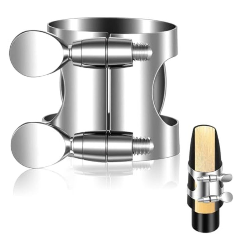 Clarinet Ligature, Silver Clarinet Ligature B Flat with Adjustable Screws, Mouthpiece Ligature Pad Fastener Mouthpiece Cover for Clarinet Mouthpiece Woodwinds Instrument - Image 1