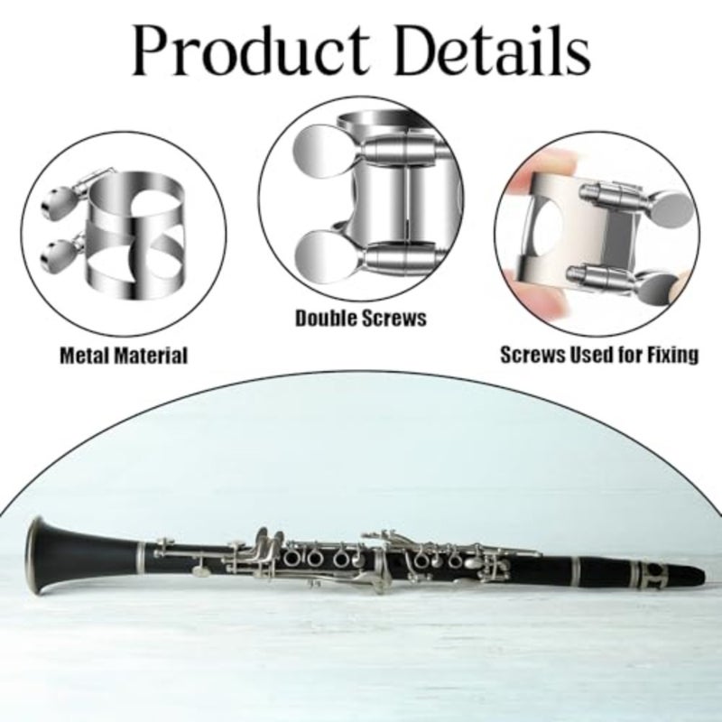 Clarinet Ligature, Silver Clarinet Ligature B Flat with Adjustable Screws, Mouthpiece Ligature Pad Fastener Mouthpiece Cover for Clarinet Mouthpiece Woodwinds Instrument - Image 3
