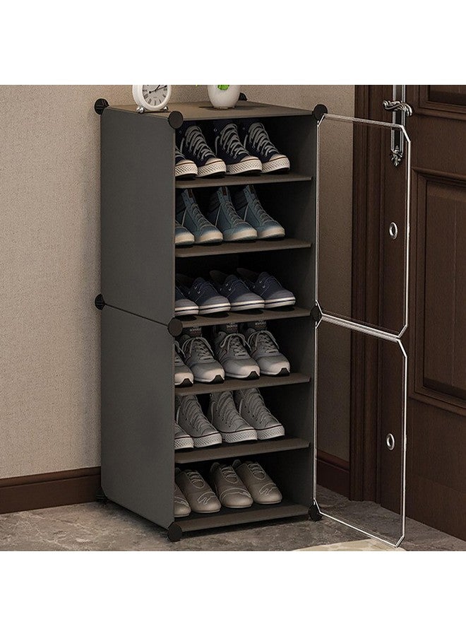 Zemic DIY Shoe Rack Plastic Shoe Rack for Home PP Plastic Shelves Household, Shoe Rack with Door Outdoor for Heels/Shoes for Entryway,Hallway,Bedroom Living Room (Grey, 6-Shelf-2-Door) - Image 1