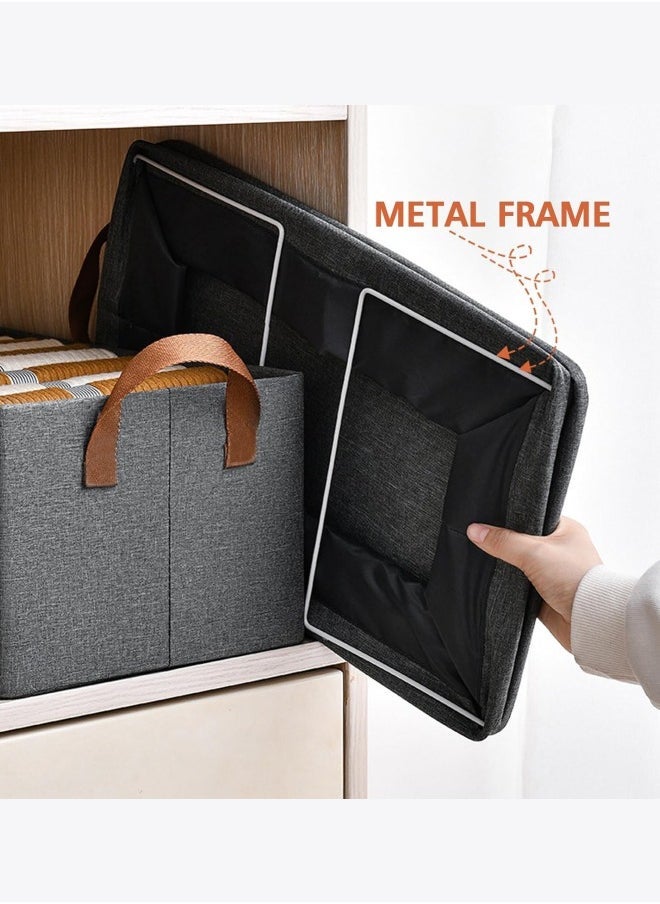 MIXDE 2 Piece Folding Storage Box, Linen Storage Baskets, Wardrobe Closets Organizers for All Clothing, Household Sundries Foldable Storage Bins for Toys, Books, Home Supplies, Large Size(Grey) - Image 2