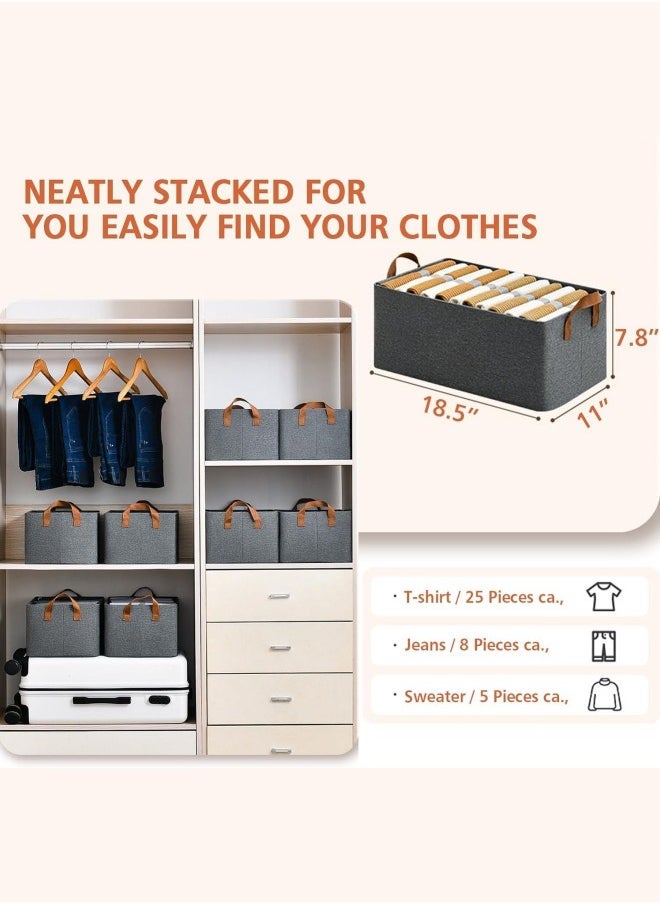 MIXDE 2 Piece Folding Storage Box, Linen Storage Baskets, Wardrobe Closets Organizers for All Clothing, Household Sundries Foldable Storage Bins for Toys, Books, Home Supplies, Large Size(Grey) - Image 3