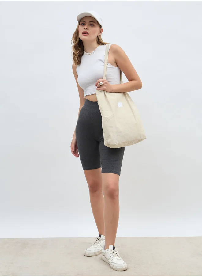 Styli Solid Cycling Shorts with Cross Waistband Detail