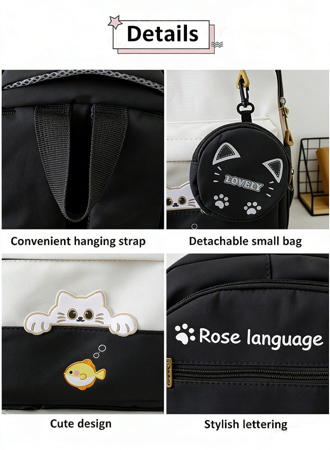 Backpack 3 Pieces School Backpacks Set Preppy School Book Bag with Aesthetics Pendant Canvas Backpack Back School Supplies for Student Teens Girls, Backpack + Crossbody Bag + Pencil Case - Image 3