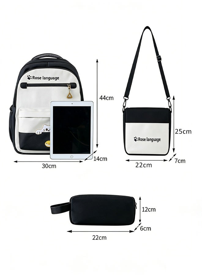 Backpack 3 Pieces School Backpacks Set Preppy School Book Bag with Aesthetics Pendant Canvas Backpack Back School Supplies for Student Teens Girls, Backpack + Crossbody Bag + Pencil Case - Image 2