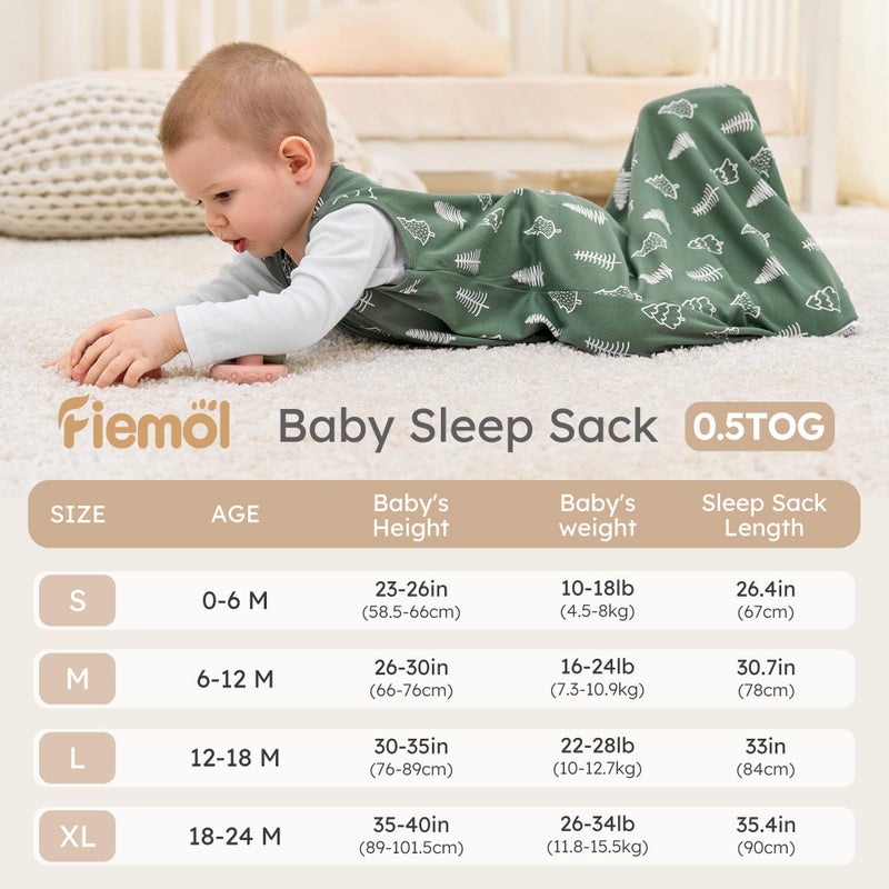 FIEMOL Baby Sleep Sack 0-6 months, 100% Cotton Sleeping Sack for Newborn and Infant, 3 Pack Baby Wearable Blanket, 0.5 Tog Lightweight Double Zipper Sleep Bag Small Brown Green Lion - Image 4