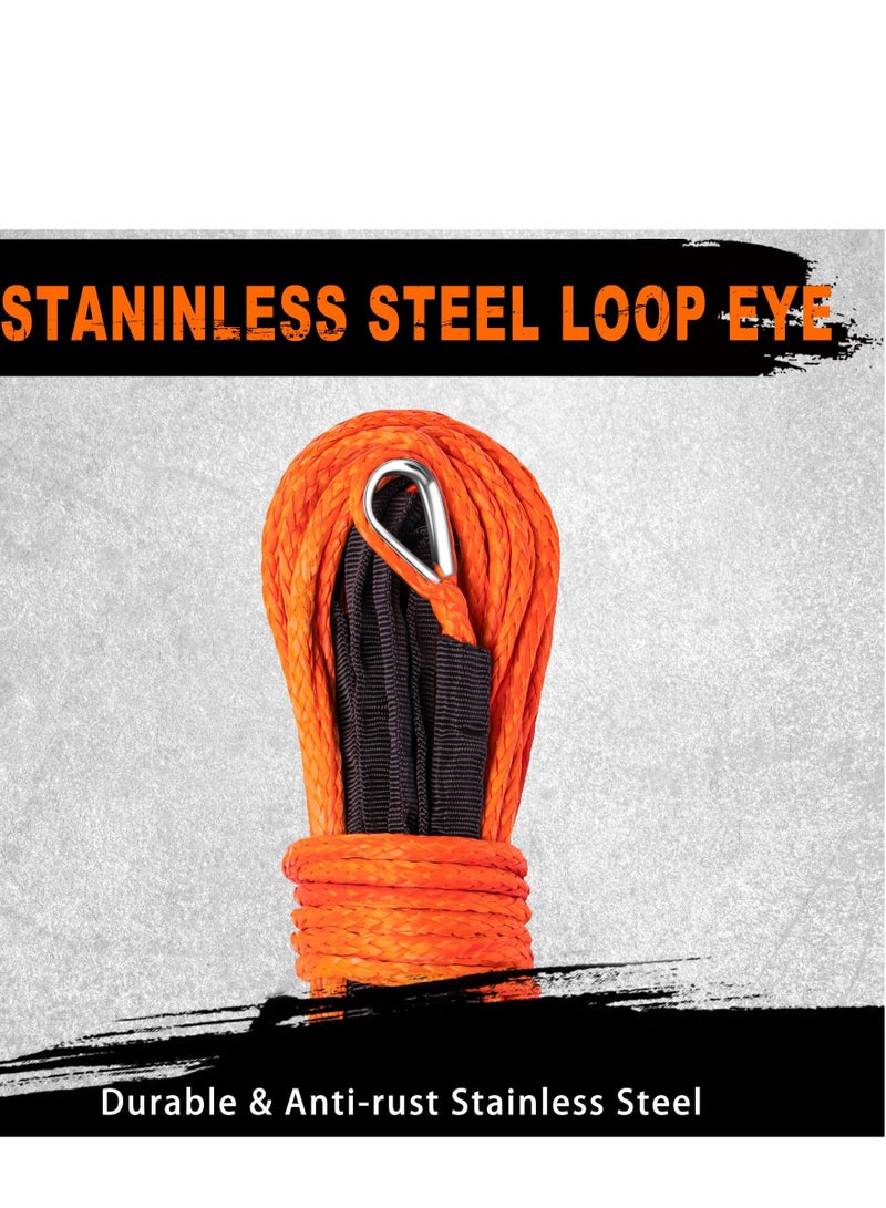 حبل سحب صناعي 1/4" × 50 قدم 10000 رطل مع غلاف واقي يناسب المركبات الرباعية الدفع للطرق الوعرة UTV ATV SUV الشاحنة برتقالي - Image 3