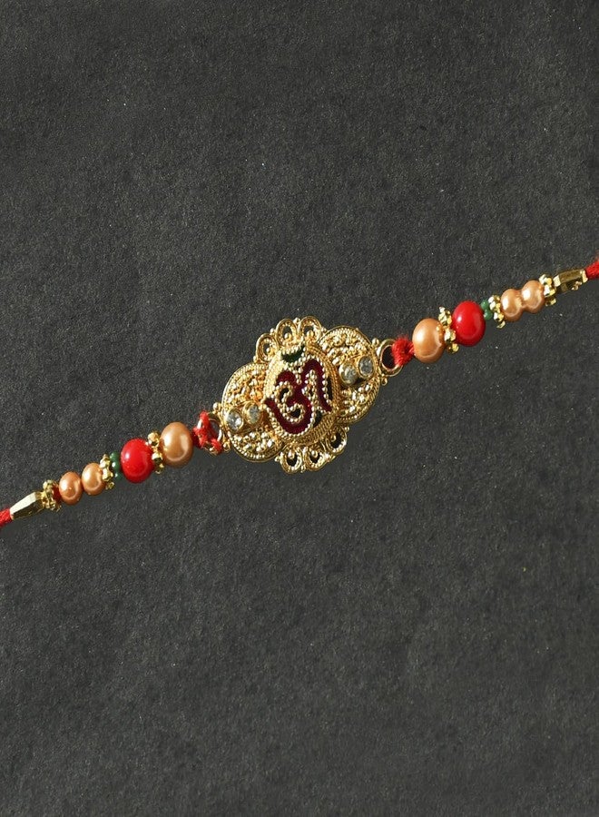 Natali Traders Rakhi for Bhaiya Bhabhi with Greeting Card | Om Rakhi for Bhai | Lumba Rakhi for Bhabhi | Designer Rakhi with Roli Chawal Chopra | Rakhi Gift - Image 4