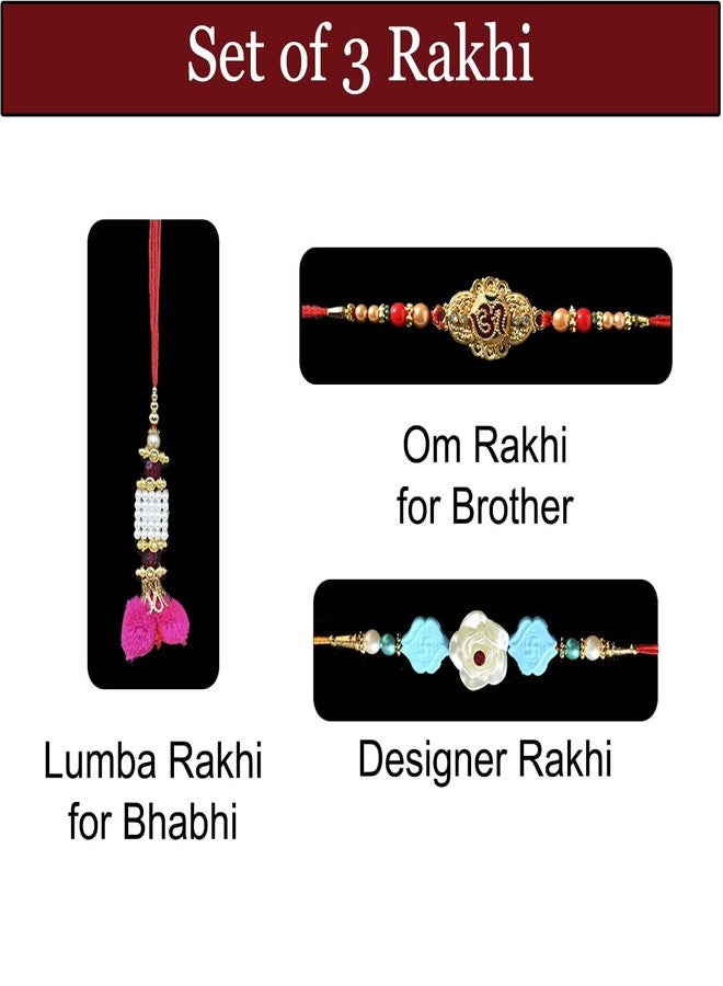 Natali Traders Rakhi for Bhaiya Bhabhi with Greeting Card | Om Rakhi for Bhai | Lumba Rakhi for Bhabhi | Designer Rakhi with Roli Chawal Chopra | Rakhi Gift - Image 3