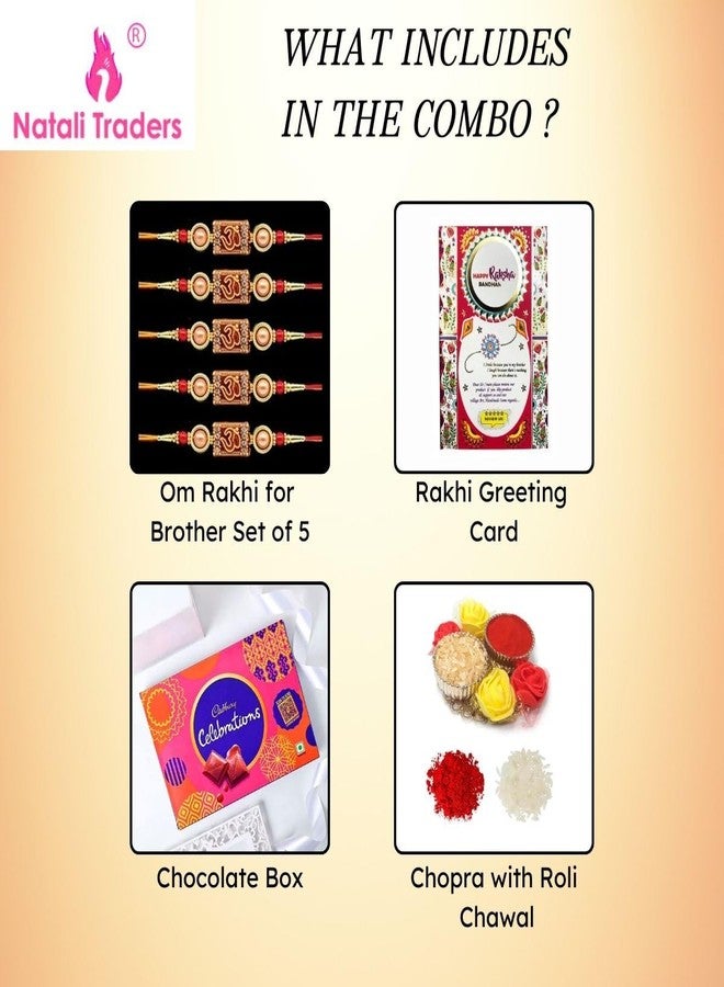 Natali Traders Rakhi for Bhaiya Bhabhi with Greeting Card | Om Rakhi for Bhai | Lumba Rakhi for Bhabhi | Designer Rakhi with Roli Chawal Chopra | Rakhi Gift - Image 2