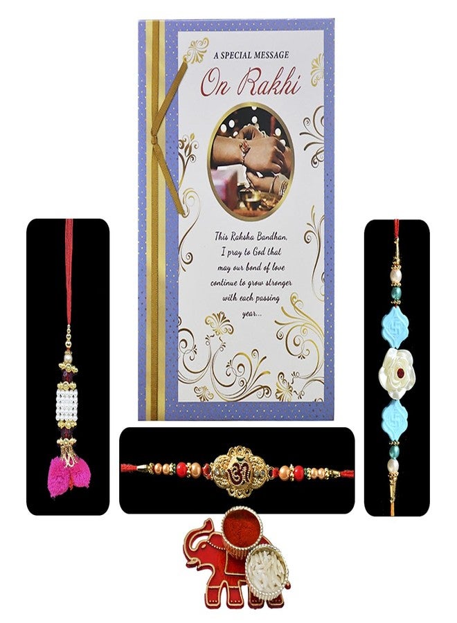 Natali Traders Rakhi for Bhaiya Bhabhi with Greeting Card | Om Rakhi for Bhai | Lumba Rakhi for Bhabhi | Designer Rakhi with Roli Chawal Chopra | Rakhi Gift - Image 1