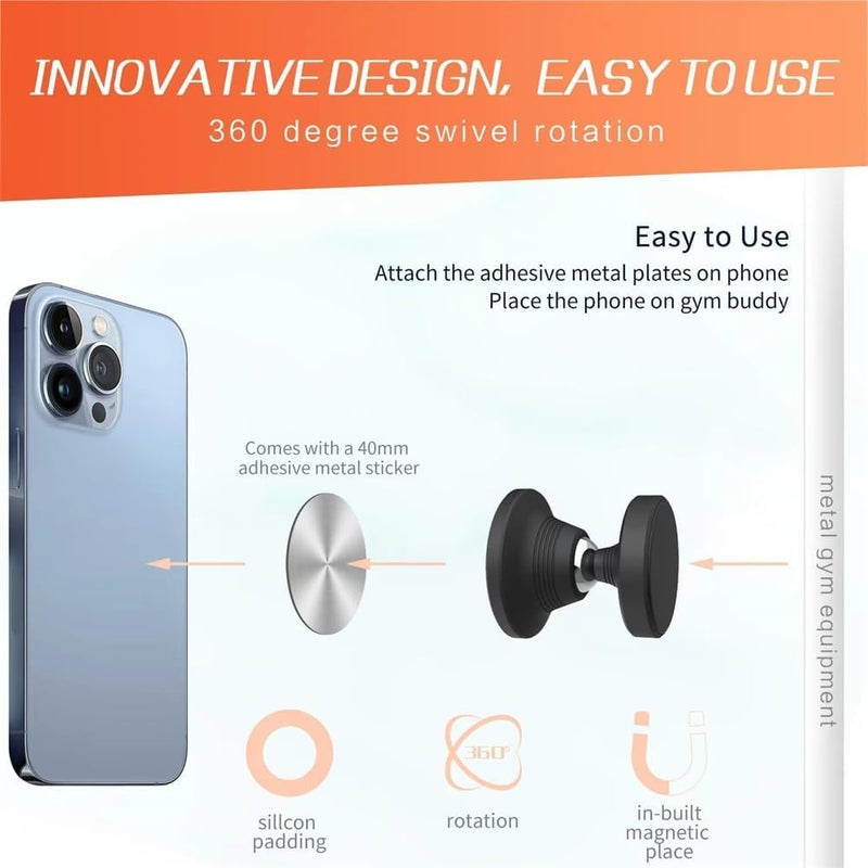 Dual Magnetic Phone Holder, Strong Magnet Mount & 360° Adjustable, Universal Fit for All Phones, Ideal for Gym, Car, Comes with Magnetic Ring for Non-Magnetic Mobile Phones - Image 3