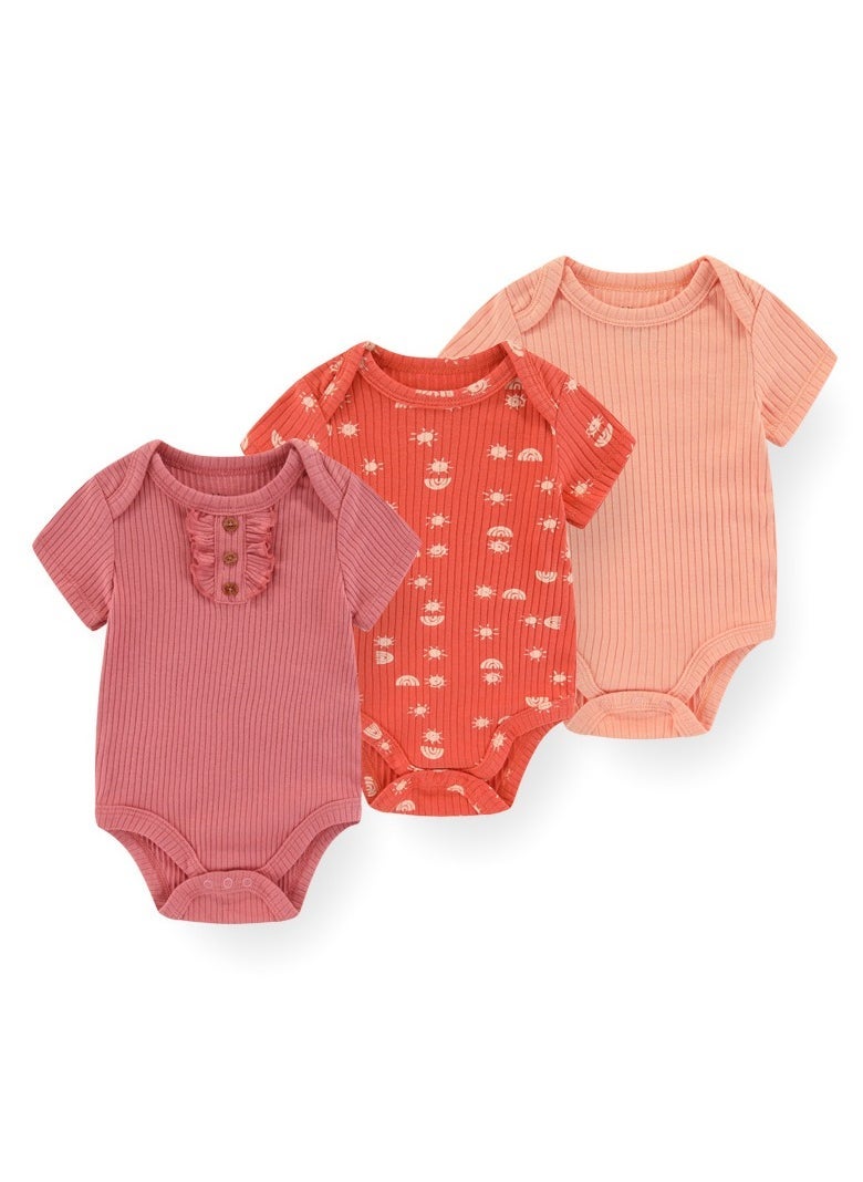 3-Piece Set Of Pure Cotton Jumpsuits For Infants And Young Children With Short Sleeves And Crawling Clothes - Image 1