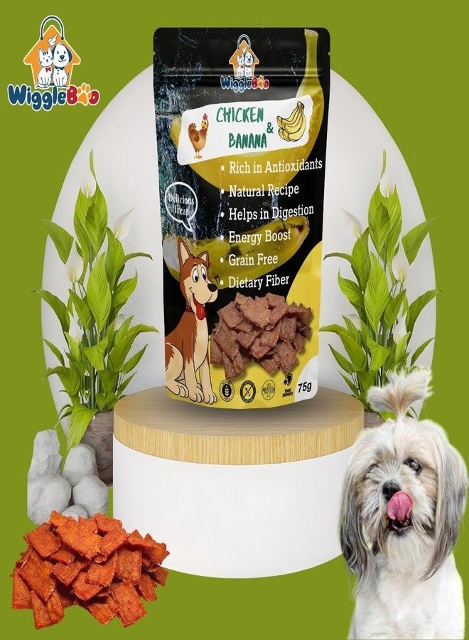 WiggleBoo Chicken & Banana Dog Treat | Protein Rich | Fiber Rich | Crunchy Healthy Snacks | Training Treat | 75gm - Image 2
